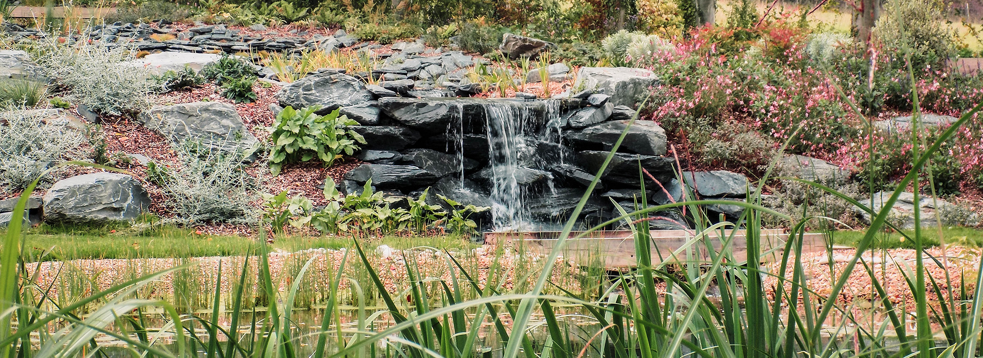 Garden pond waterfall